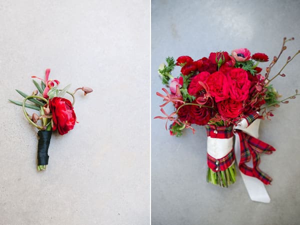 Red bouquet and boutonniere