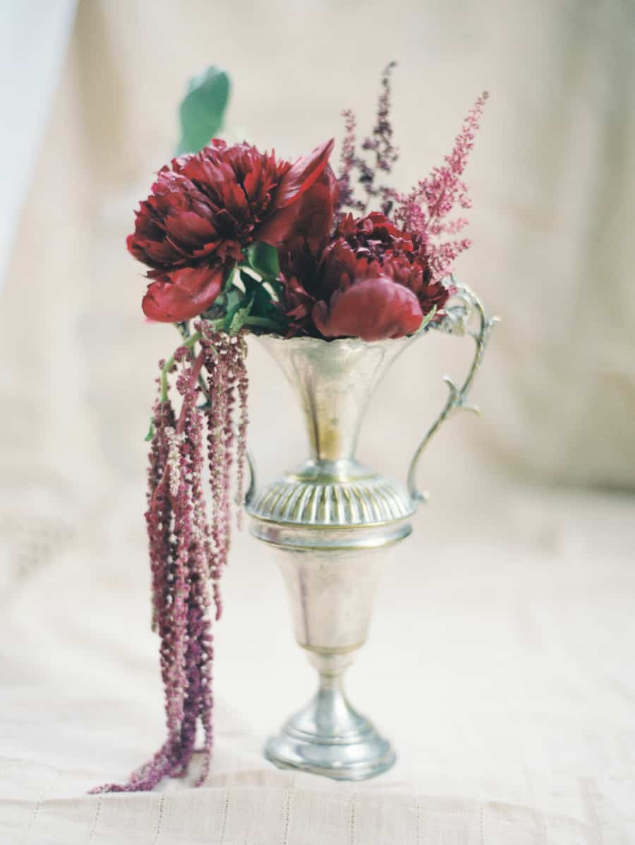 vintage red peony centerpieces