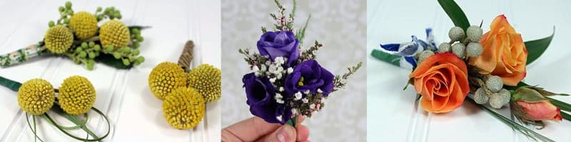 DIY Boutonnieres: Billy Balls, Lisianthus and Rose and Berries