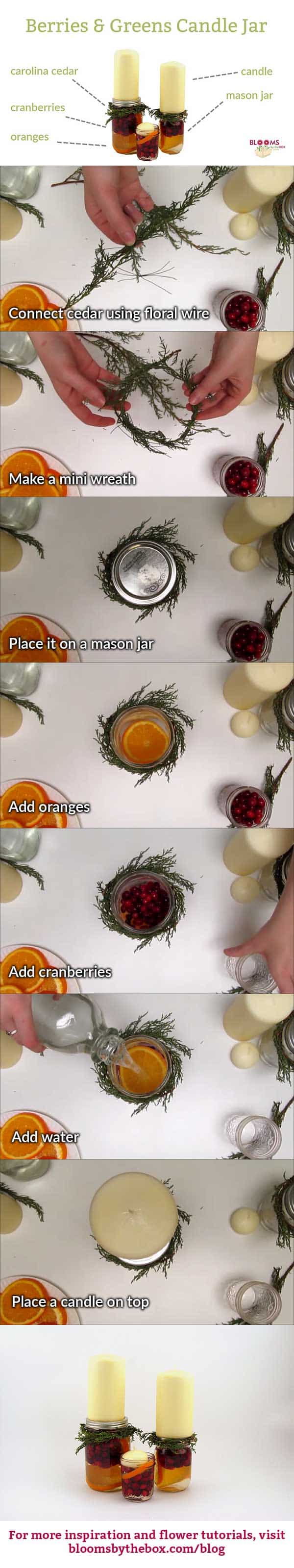 Berries & Greens Candle Jar Centerpiece step by step instructions