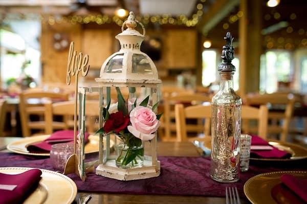 decorative lantern with pink rose