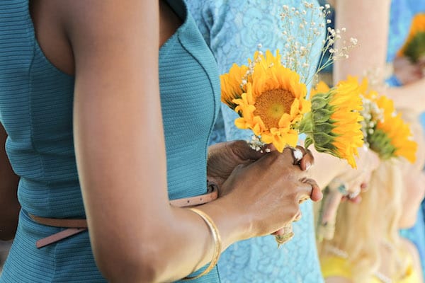 Sunflower, teal, bloomsbythebox, borrowed and blue