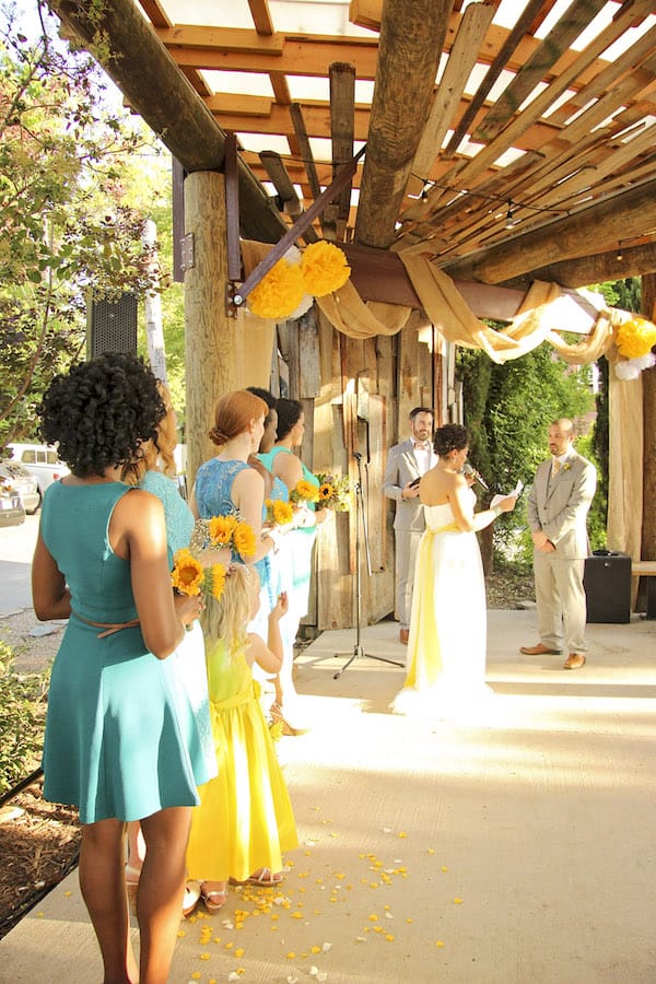 Sunflower, teal, bloomsbythebox, borrowed and blue