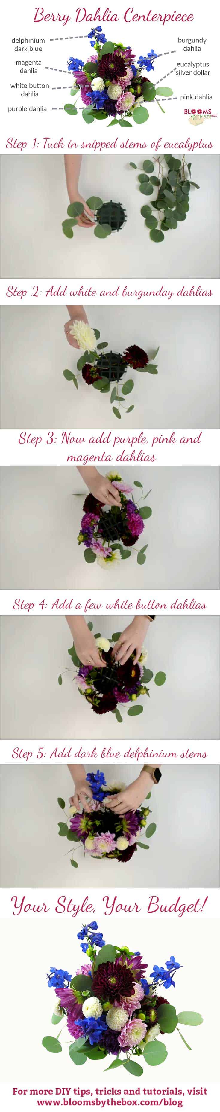 Berry Dahlia Centerpiece step by step