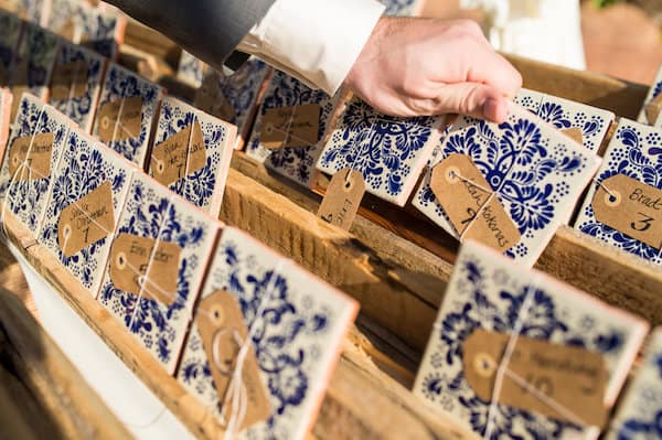 rows of decorative tiles as seat assignments