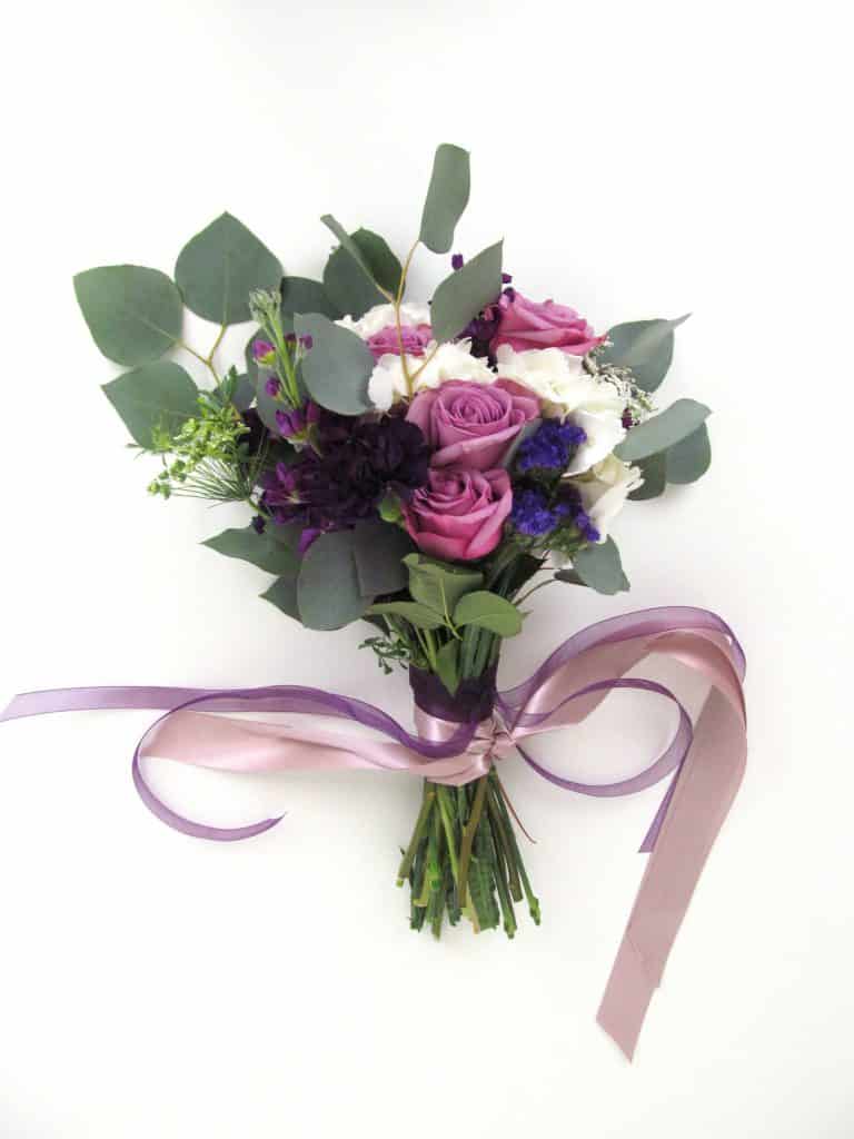 Finished Bouquet example with purple ribbon