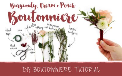 Burgundy and Cream DIY Wedding Boutonniere Tutorial featured on Confetti Daydreams