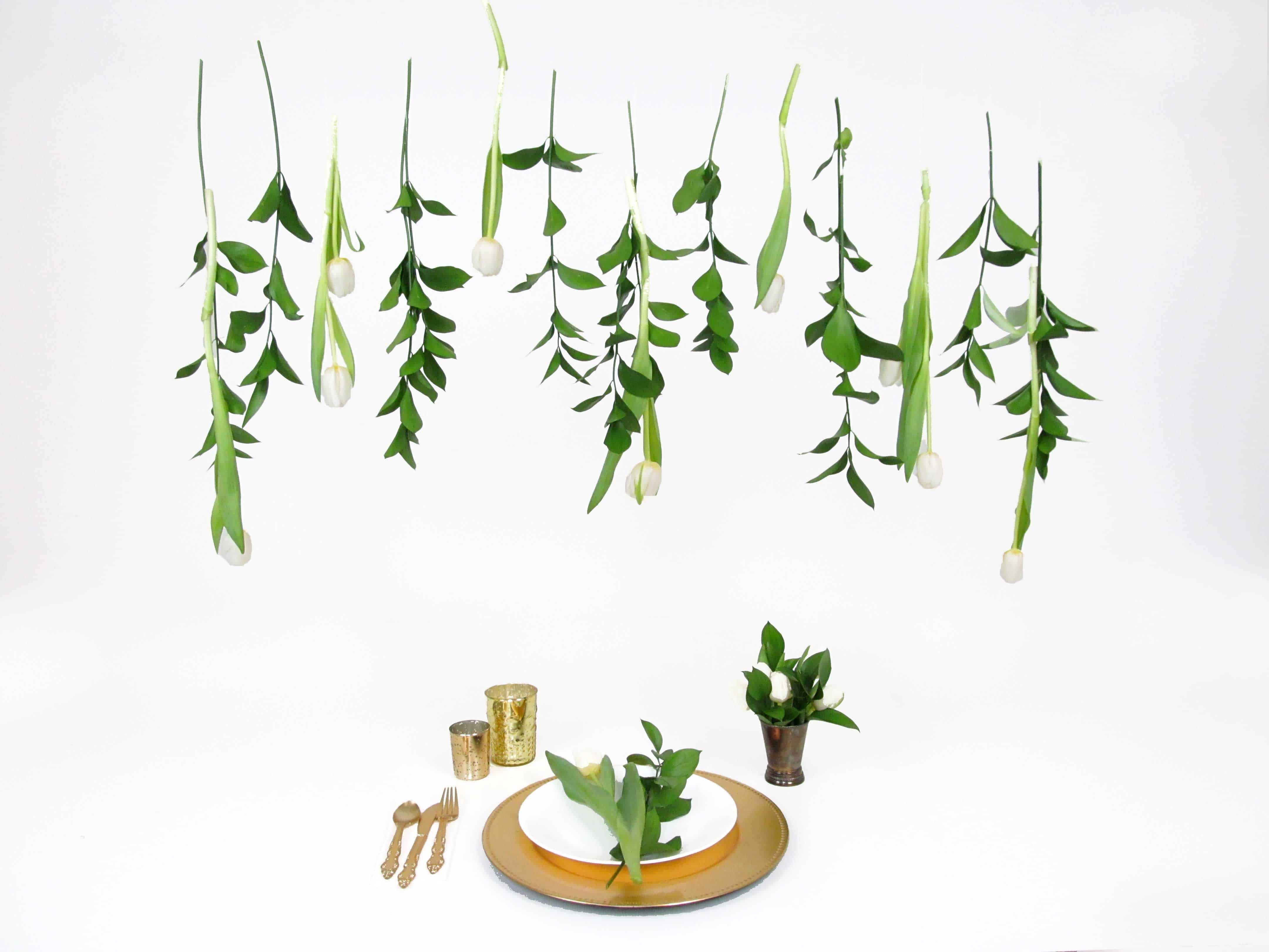 Diy Tulip Curtain Cover with gold utensils and place setting