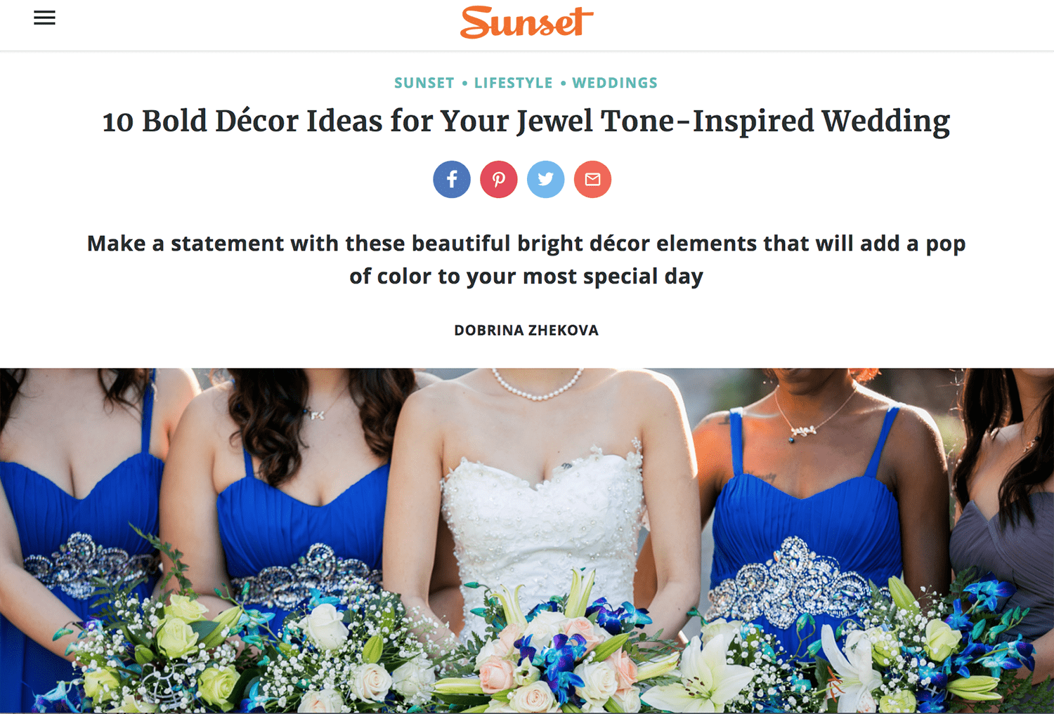 screen shot of sunset website
