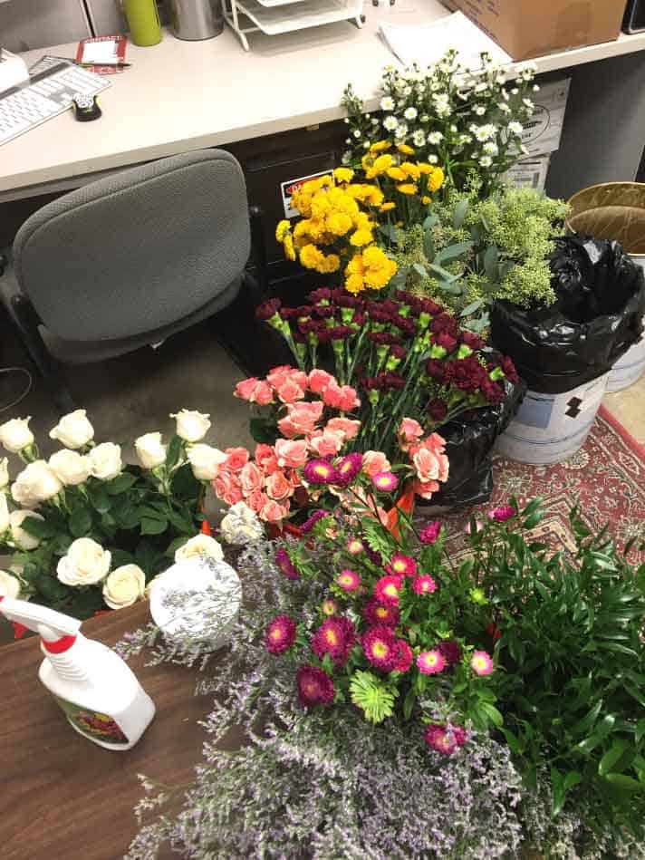 groups of flowers before combining into a bouquet floral spray