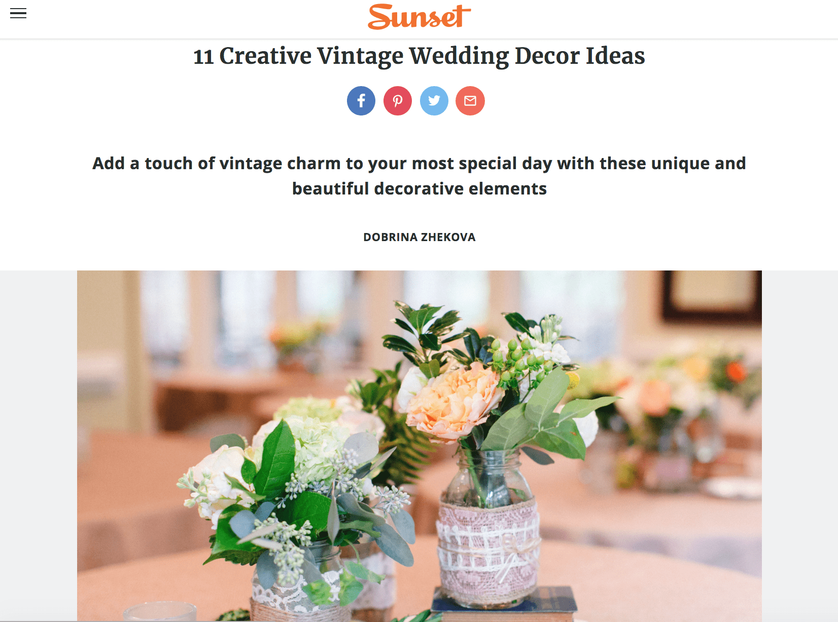 screenshot of sunset wedding site 11 vintage wedding decor ideas