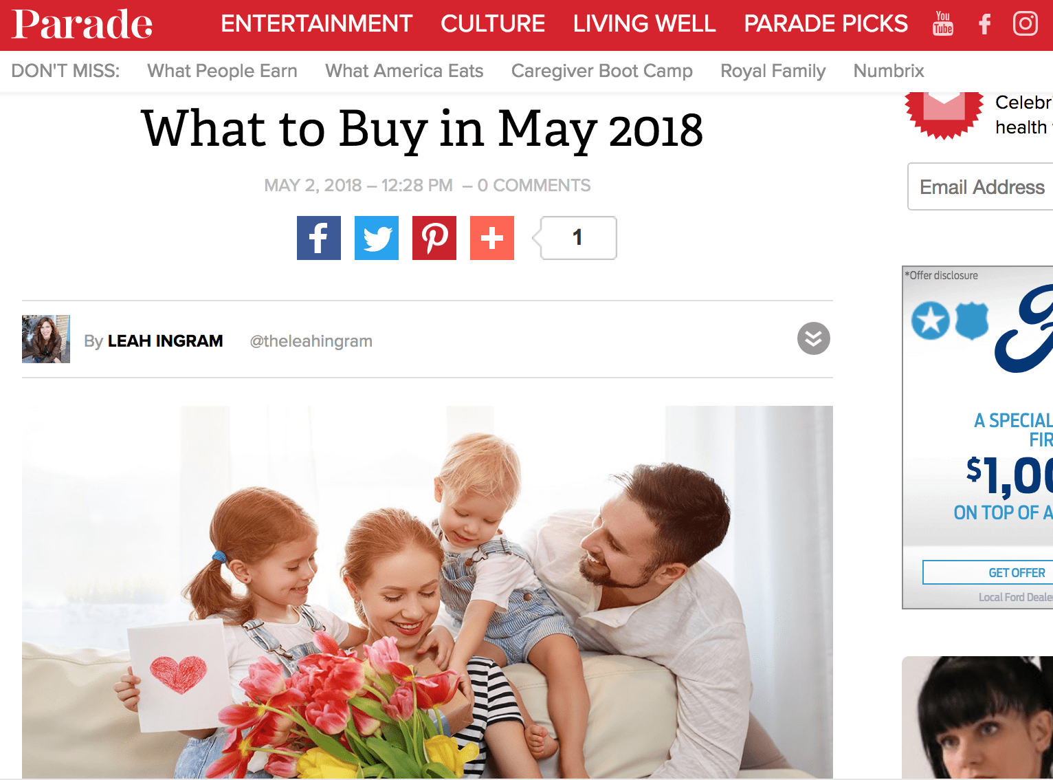 screenshot of parade website