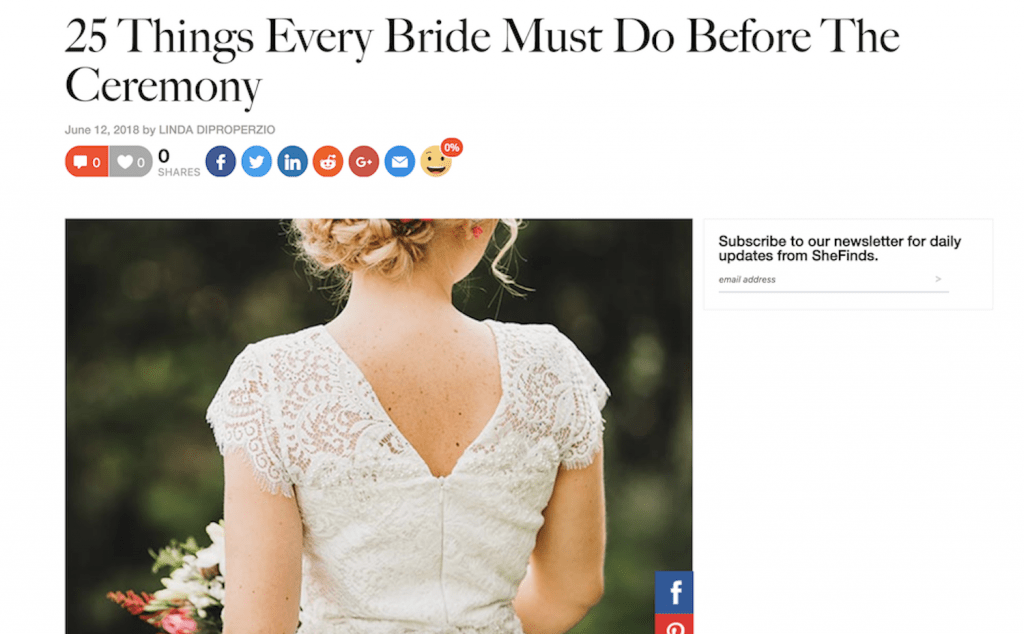 screenshot of shefinds website