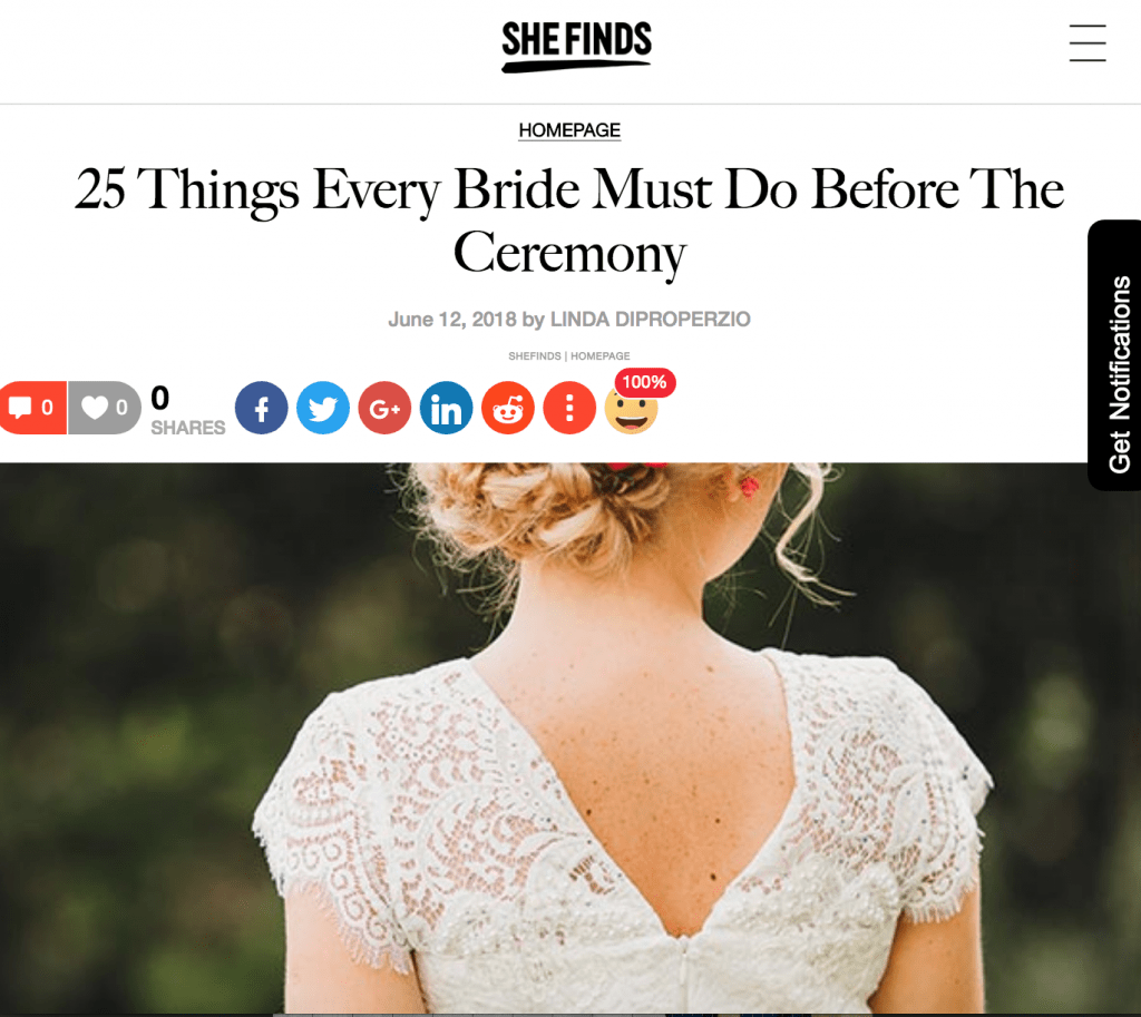 screenshot of she finds website article 25 things every bride must do before the ceremony