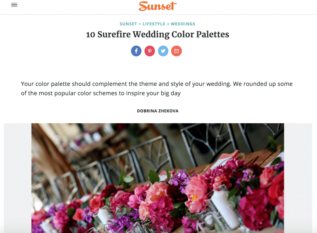 screeenshot of sunset website