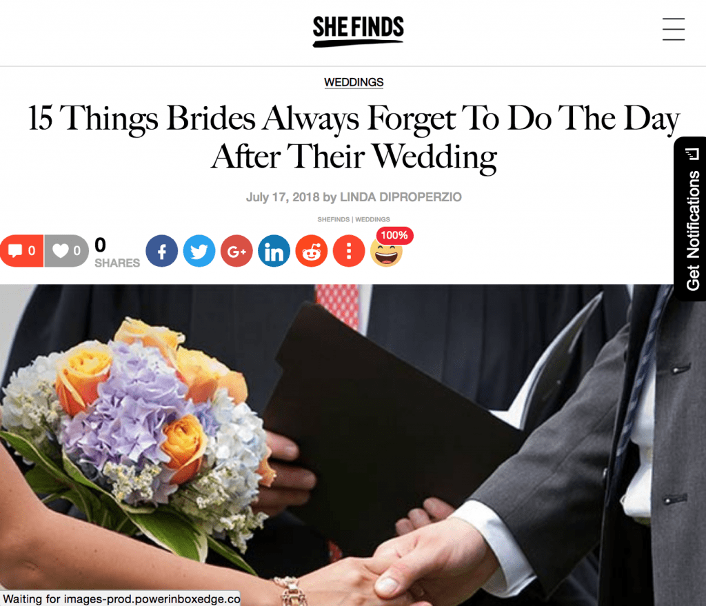 SheFinds.com Screenshot of 7 most common wedding disasters webpage