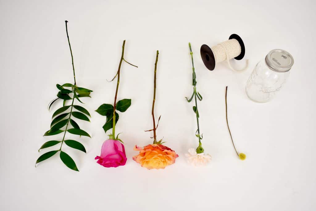 items needed to complete DIY hanging mason jar laid out
