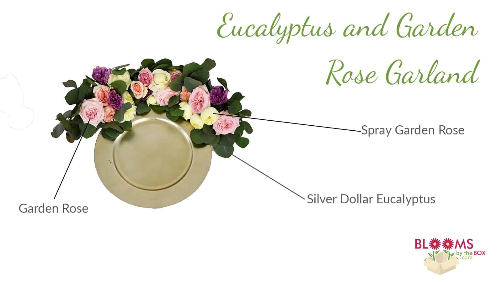 Eucalyptus and Garden Rose Garland with spray rose, silver dollar eucalyptus and garden rose