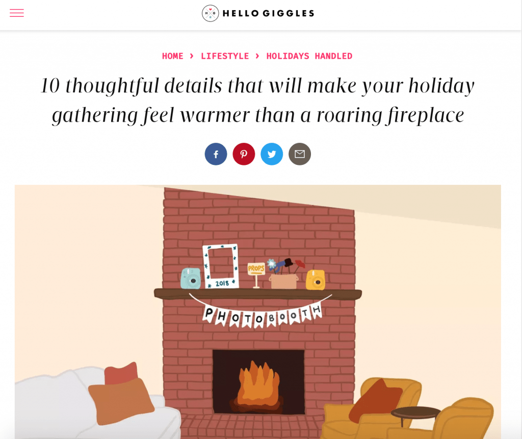 screenshot of hellogiggles website