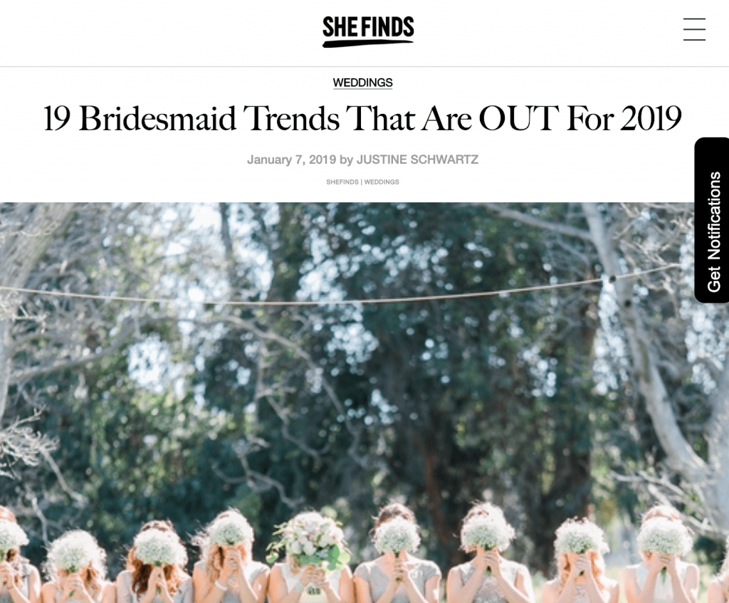 SheFinds screen shot page 19 Bridesmaids trends that are out for 2019