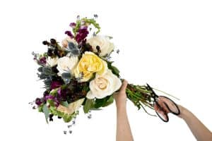 Bouquet of flowers cutting stems