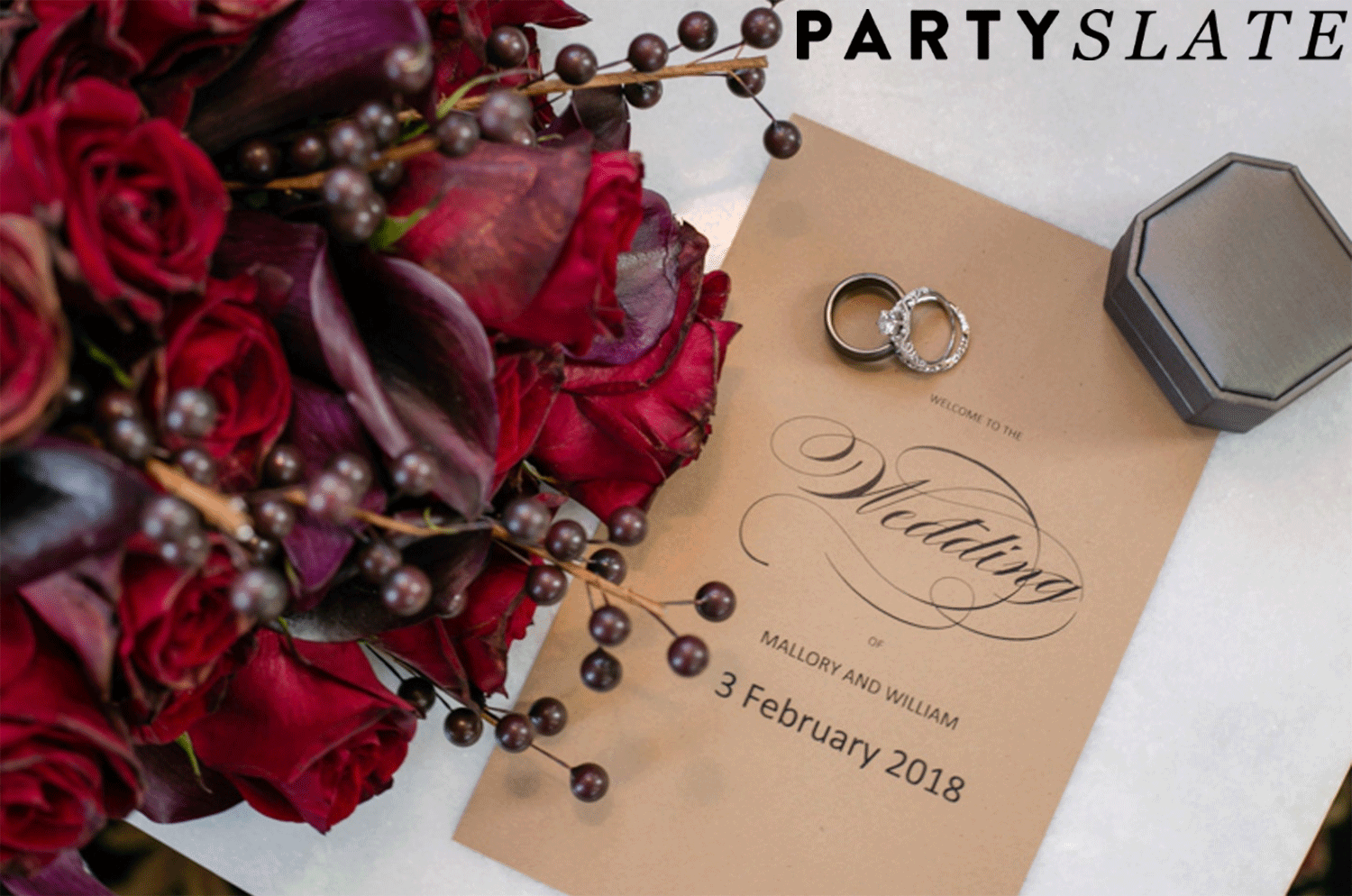 Wedding invitation with red flowers