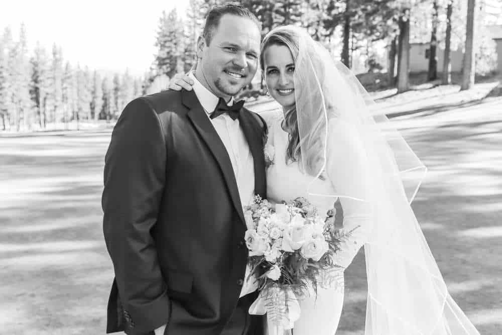 Bride and Groom outdoors in black and white