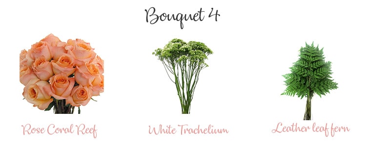 Bouquet 4 with Rose Coral Reef, white Trachelium and Leather Leaf Fern