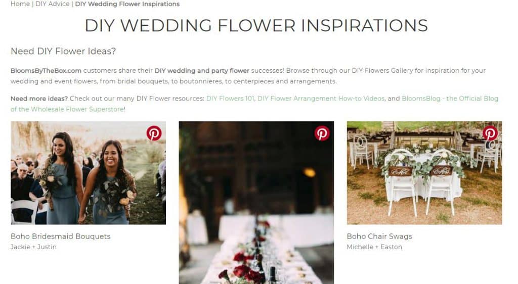 screen shot of blooms flower inspiration page