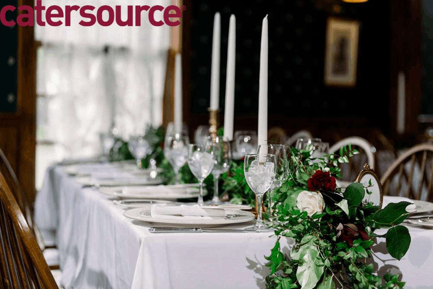table scape with candles and green table runner