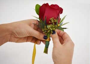 wrapping the stems with ribbon