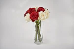 White and Red roses in cylinder vase
