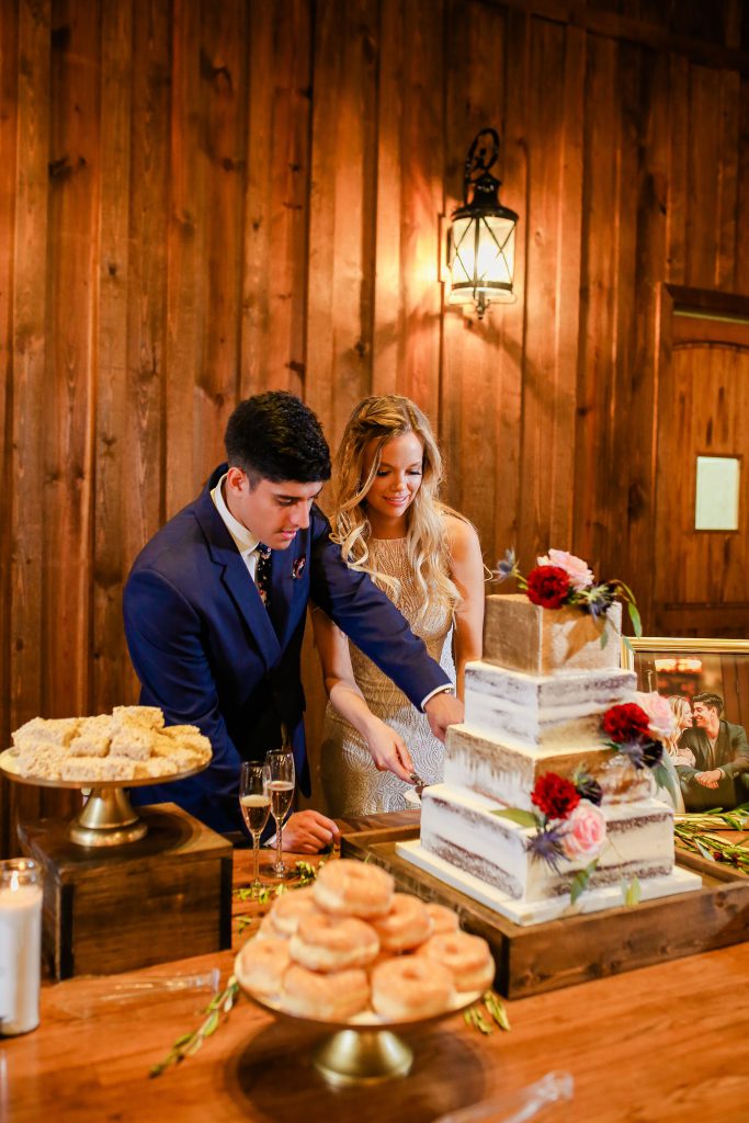 Bride and Groom cutting the cake
