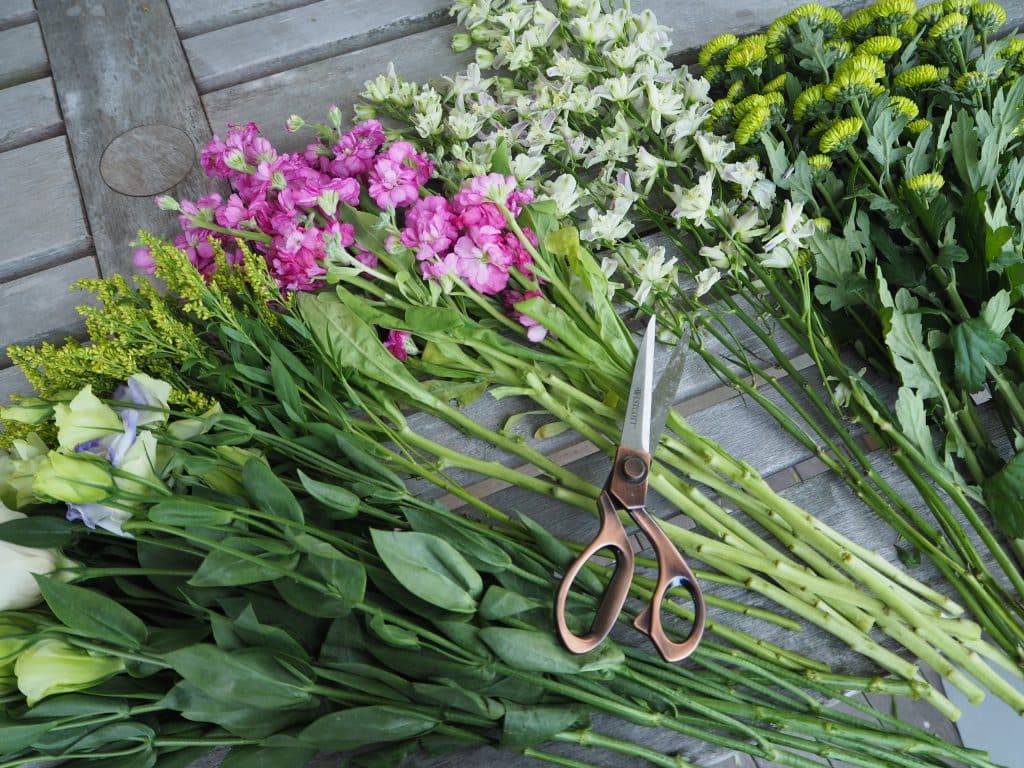 Supplies for wildflower bouquet