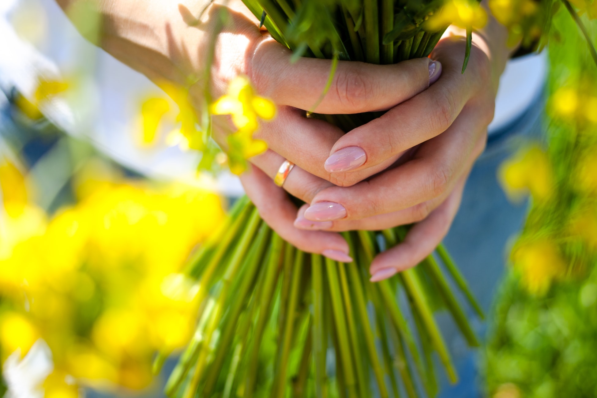 Hands holding stems