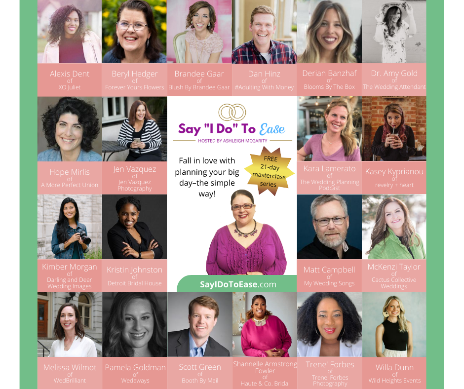 Collage of photos with the words say I do to ease