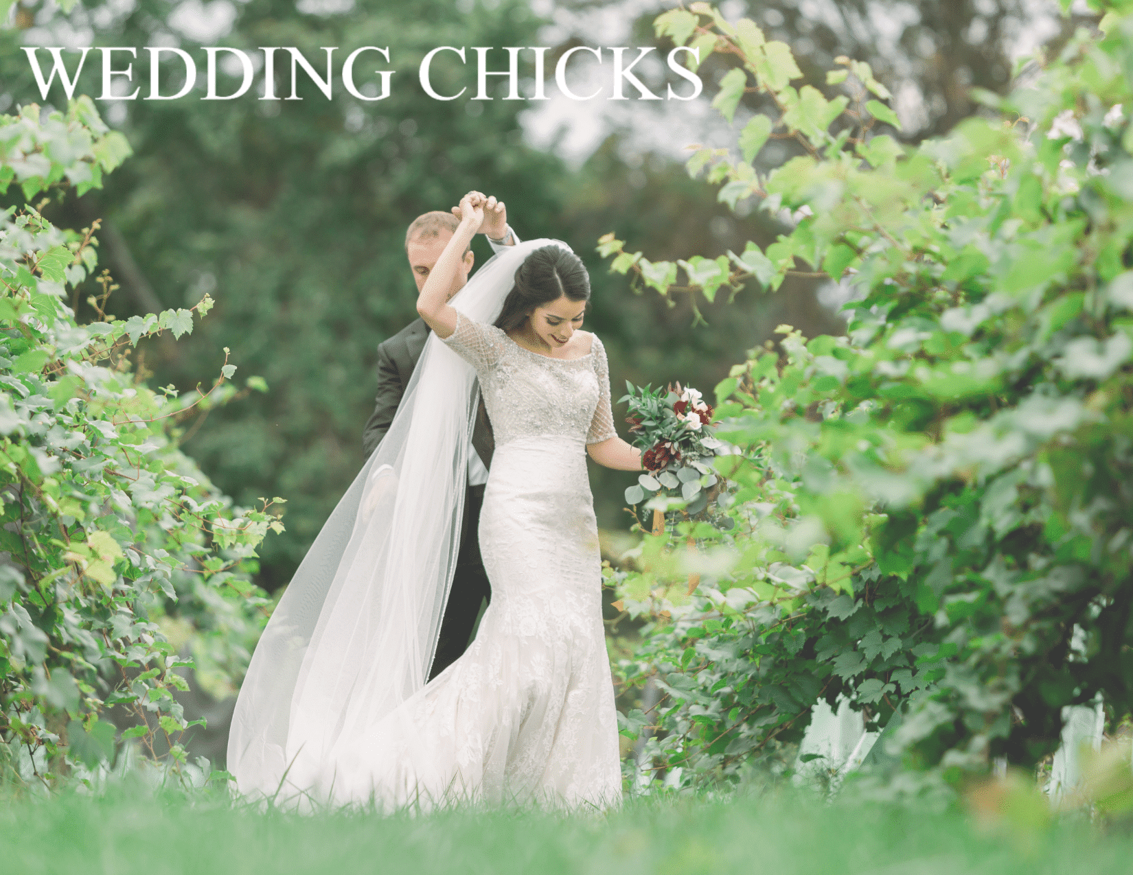 Bride outside holding flowers