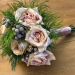 Finished bouquet with pink and purple flowers