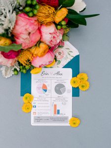 Neon wedding invitation with flowers