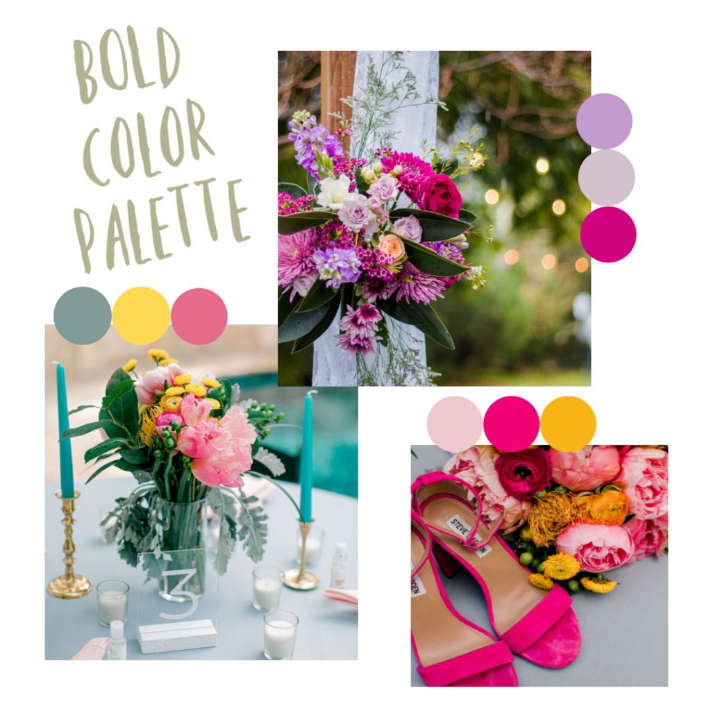 bold flower colors with pink shoes, flower table setting