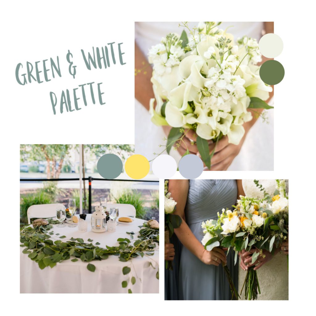 Green and white flowers, vine table decoration