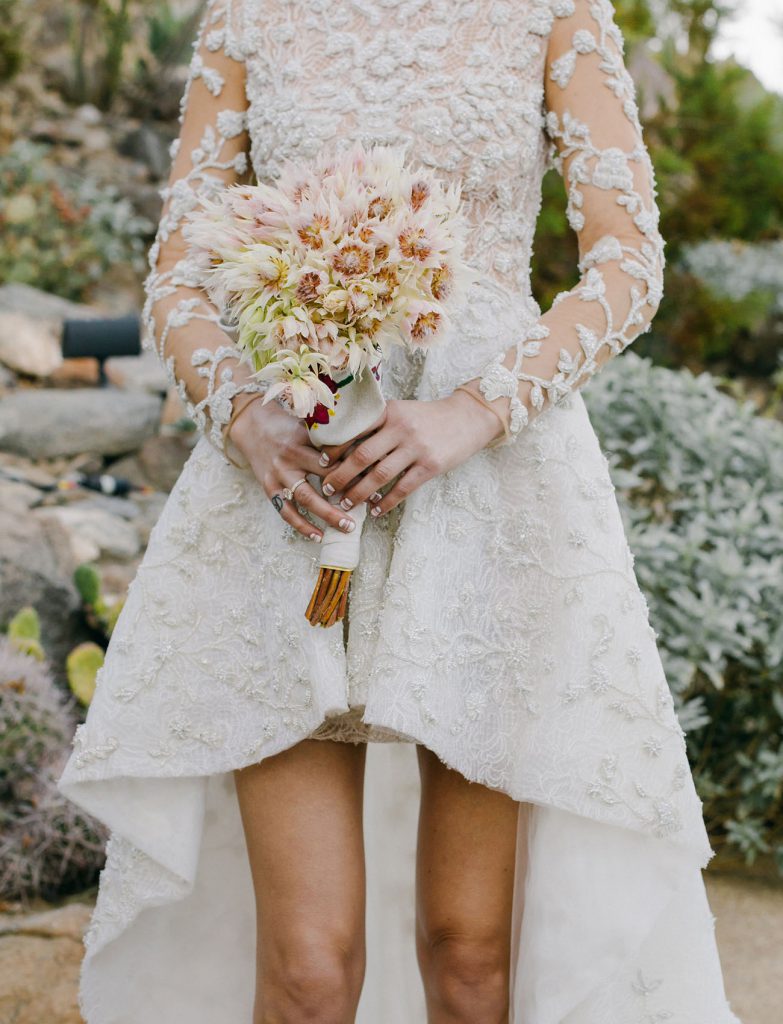 Bride with tropical flower bouquet