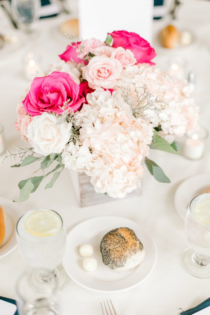 Pink and white table setting