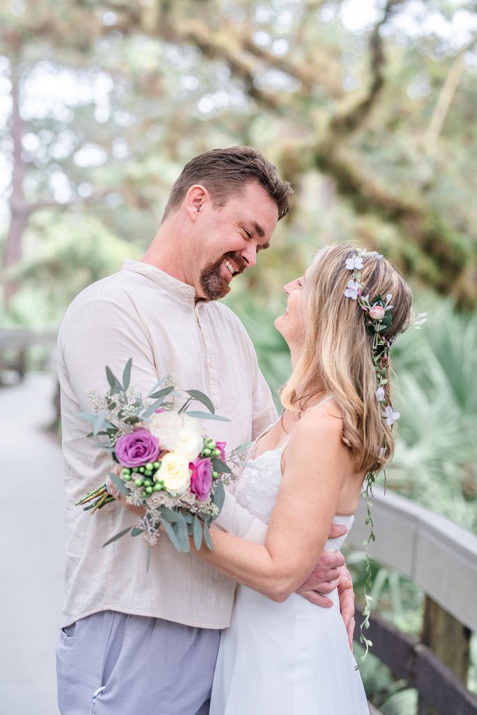Bride and Groom with flowers