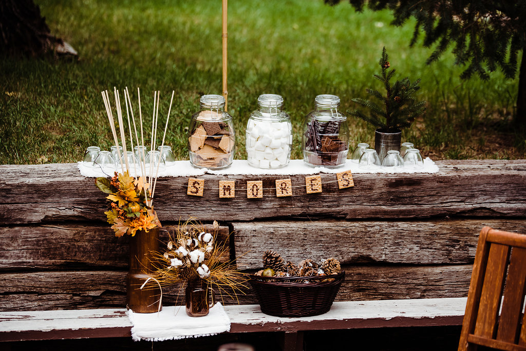 Mason jars with smores ingredients