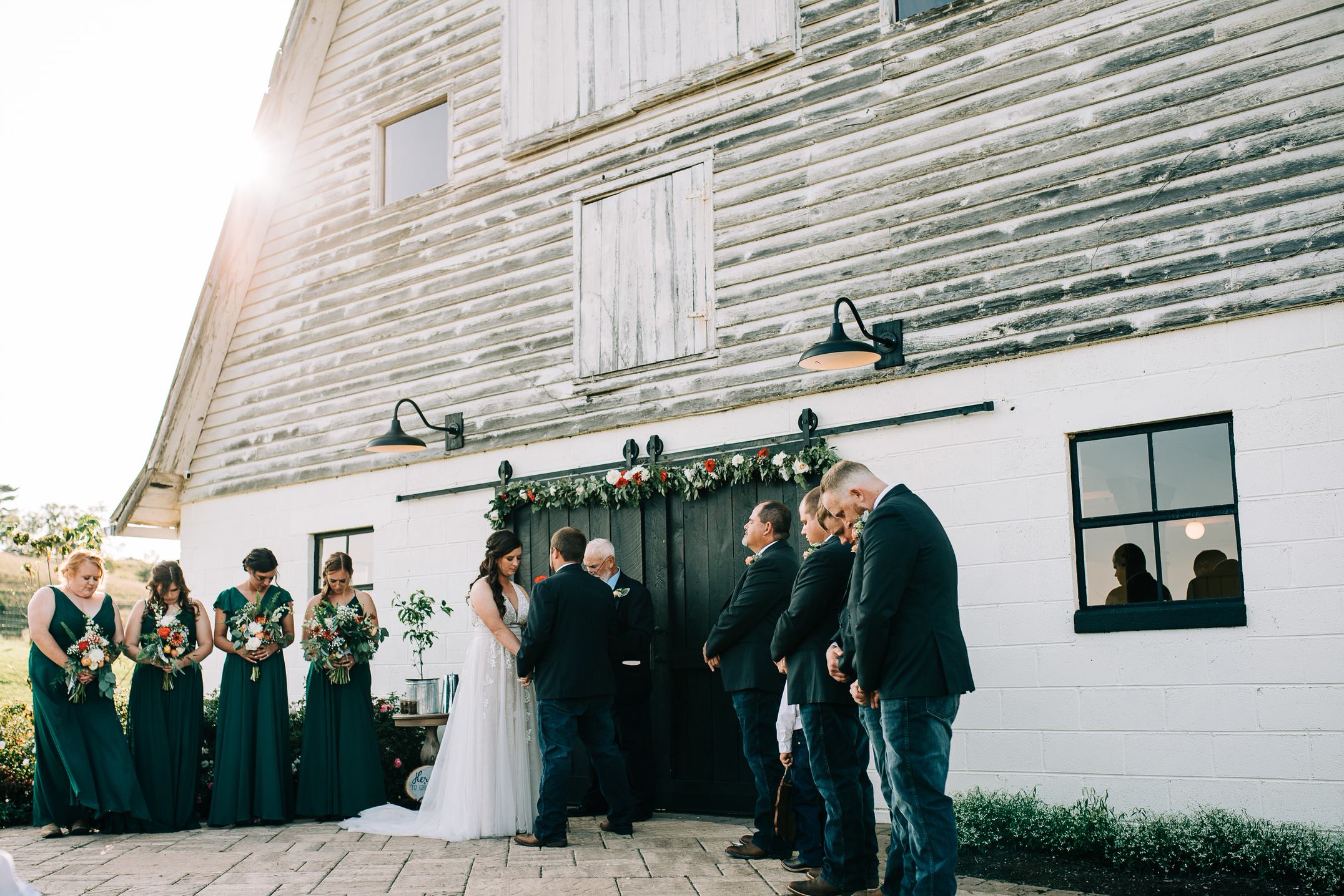 Wedding Party in front of Barn