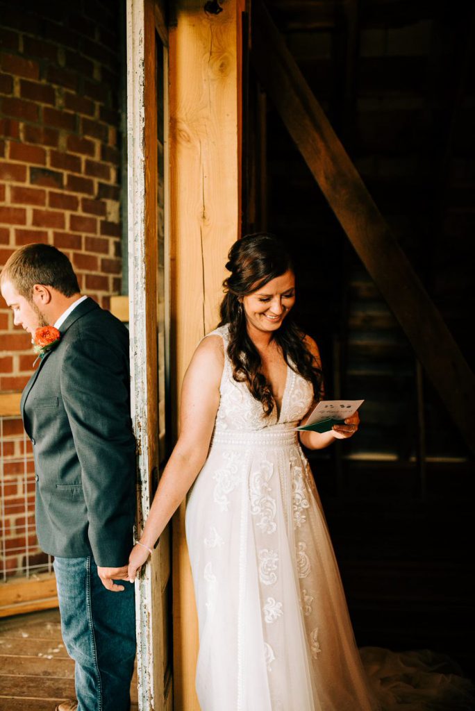 Bride reading letter