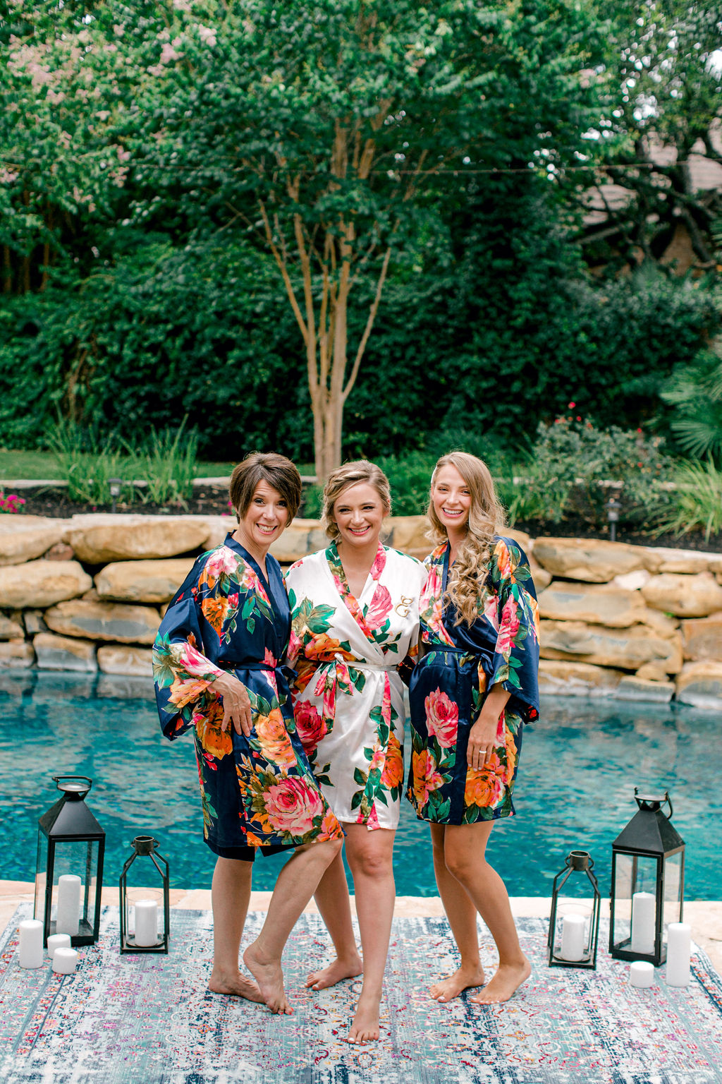 Bride and Bridesmaids wearing flower themed robes