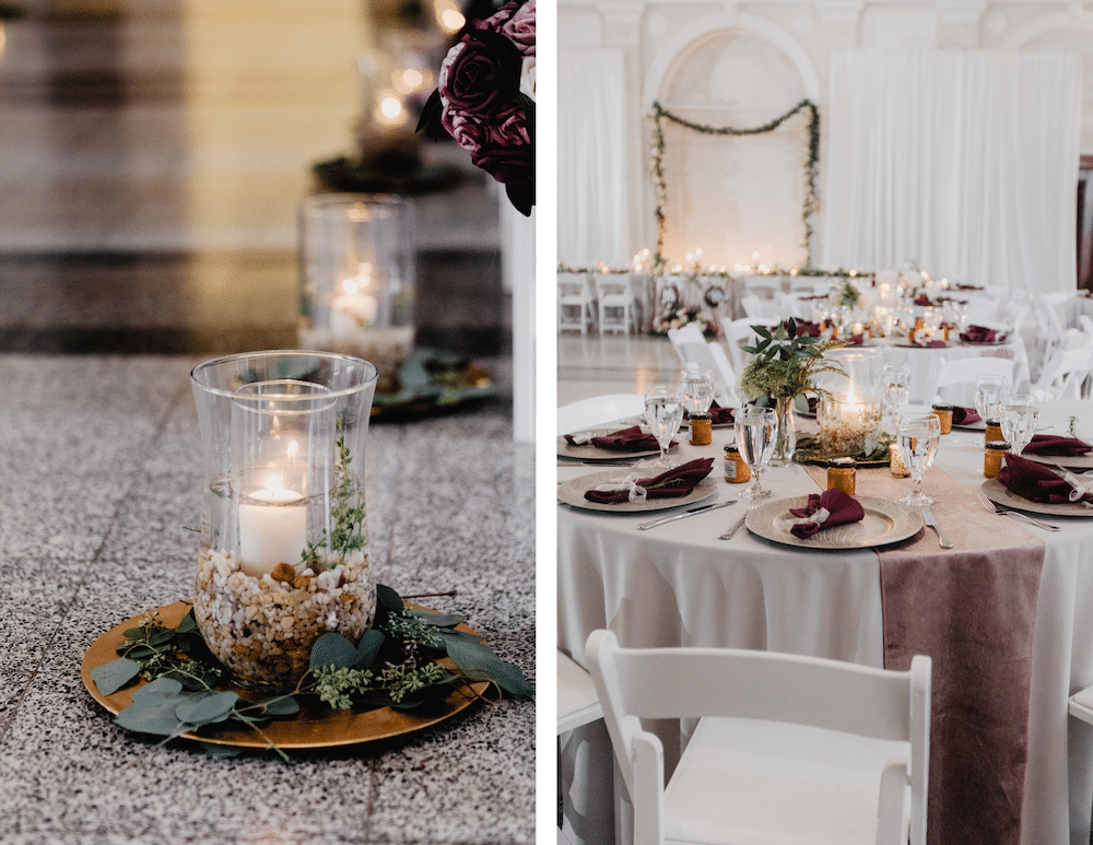 Floral table settings with candles