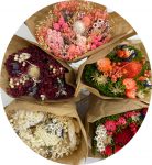 Dried Fantasy Bouquets, peachy pink , red, white burgundy, orange Flowers